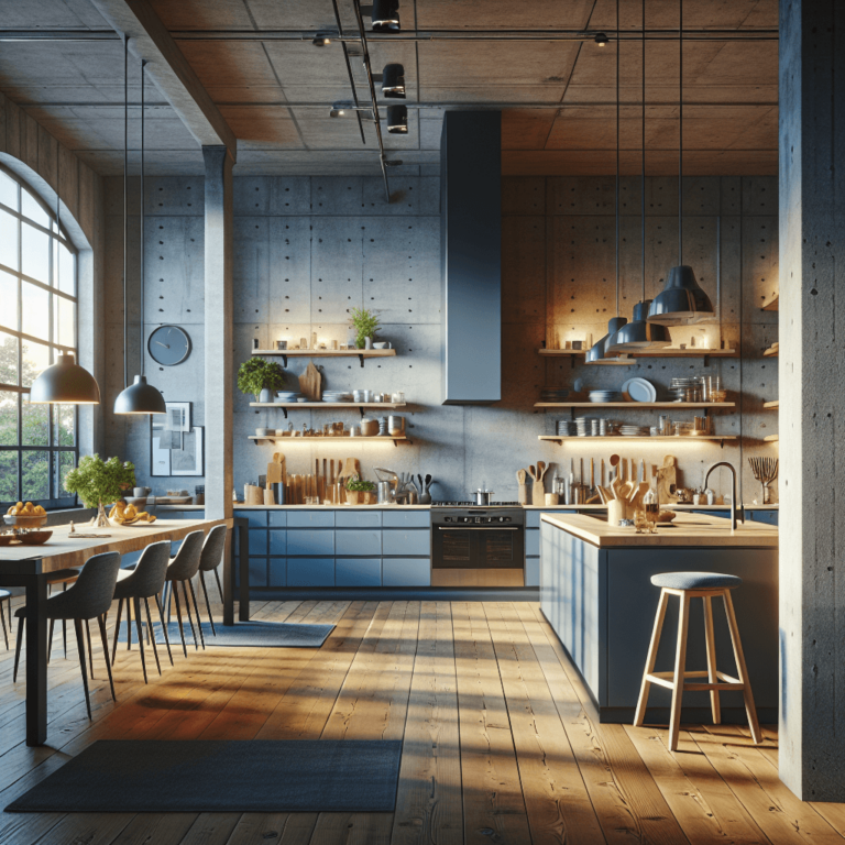 blaugraue Küche im Loftstil-Wuppertal
