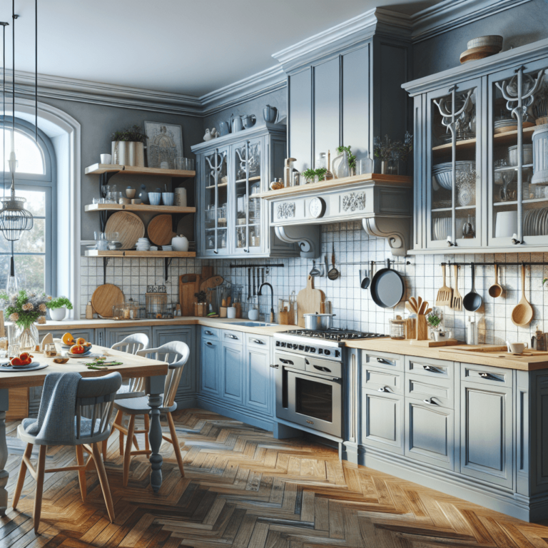 blaugraue Küche im Shabby Chic Stil-Wuppertal