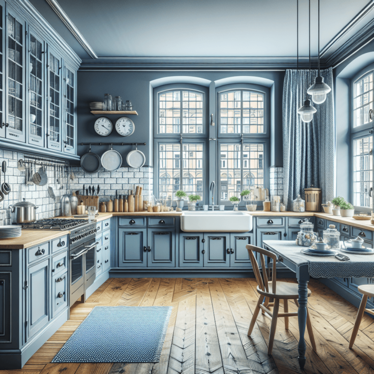 blaugraue Küche im Vintage Chic Stil-Wuppertal