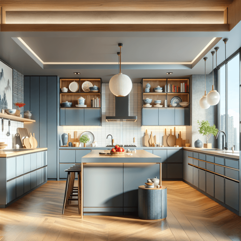blaugraue Küche im asiatischen Stil-Wuppertal