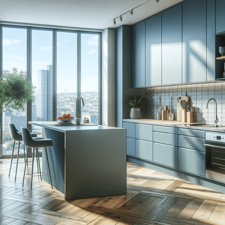 blaugraue Küche in L-Form-Wuppertal