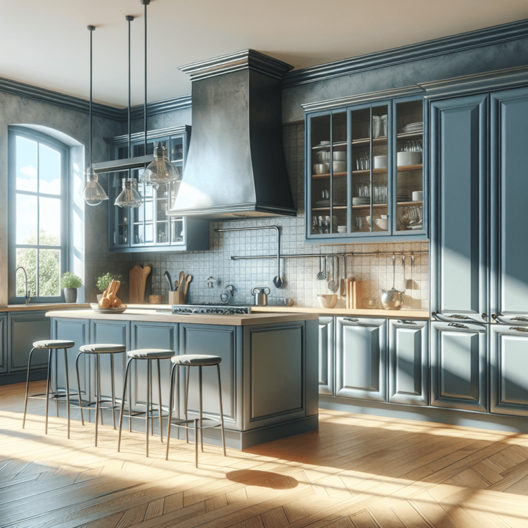 blaugraue Küche mit Stahlakzenten-Wuppertal